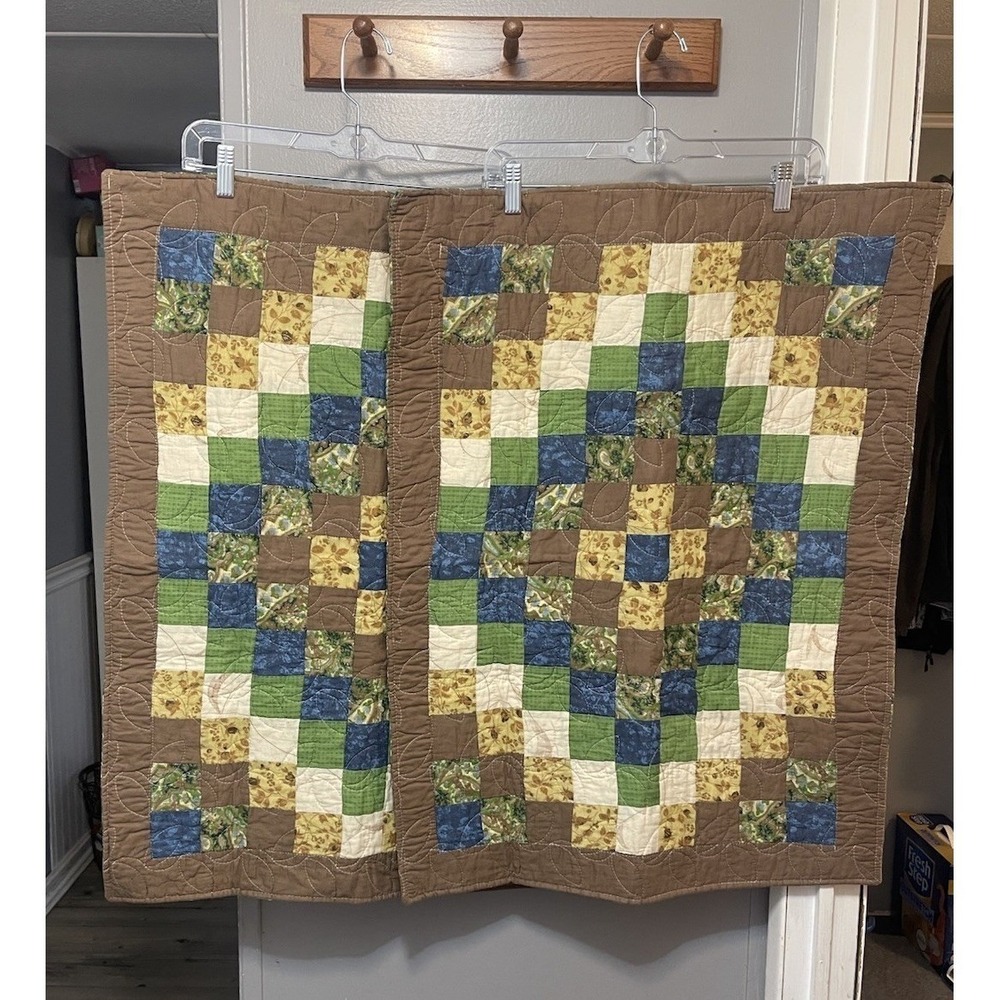 Quilted Patchwork Pillow Shams Pair Brown Green Blue Floral Paisley Envelope 2pk